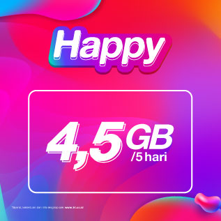 Kuota Tri Happy Harian - 4,5 GB + 0,5 GB Lokal , 5 Hari